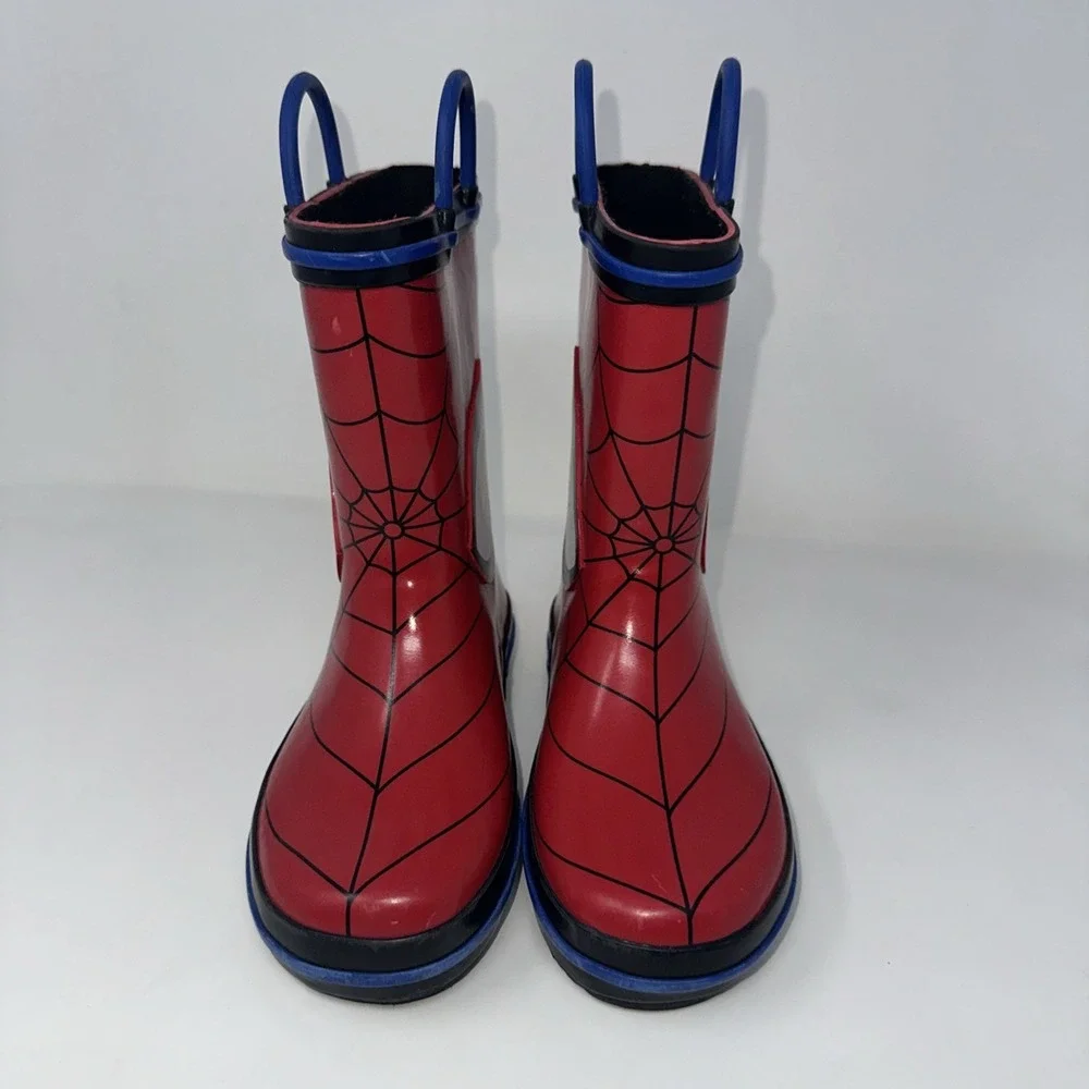 Marvel Spiderman Web Eyes‎ red Blue Rimmed Rain boots Kids Size 9/10